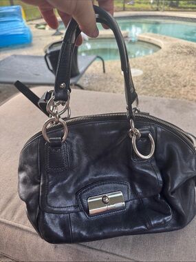 Coach Black Leather Satchel with Silver-Tone Hardware